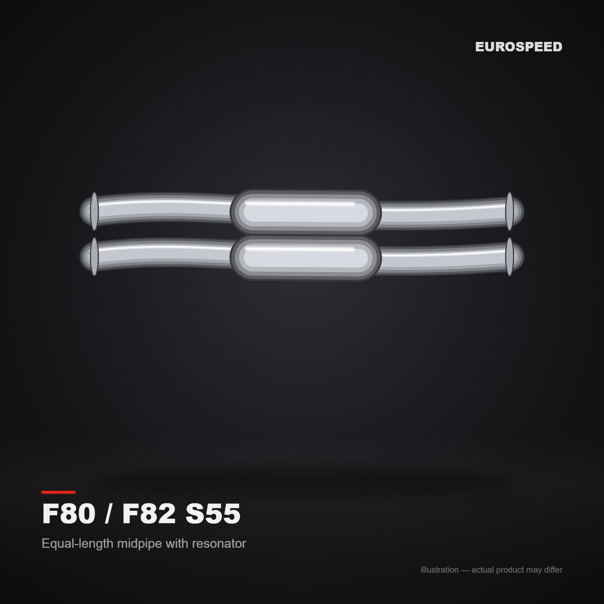 2014–2019 BMW M3/M4 F80/F82 S55B30 3.0T Equal‑Length Midpipe with Resonator (OEM 65mm tail section compatible) (illustration)