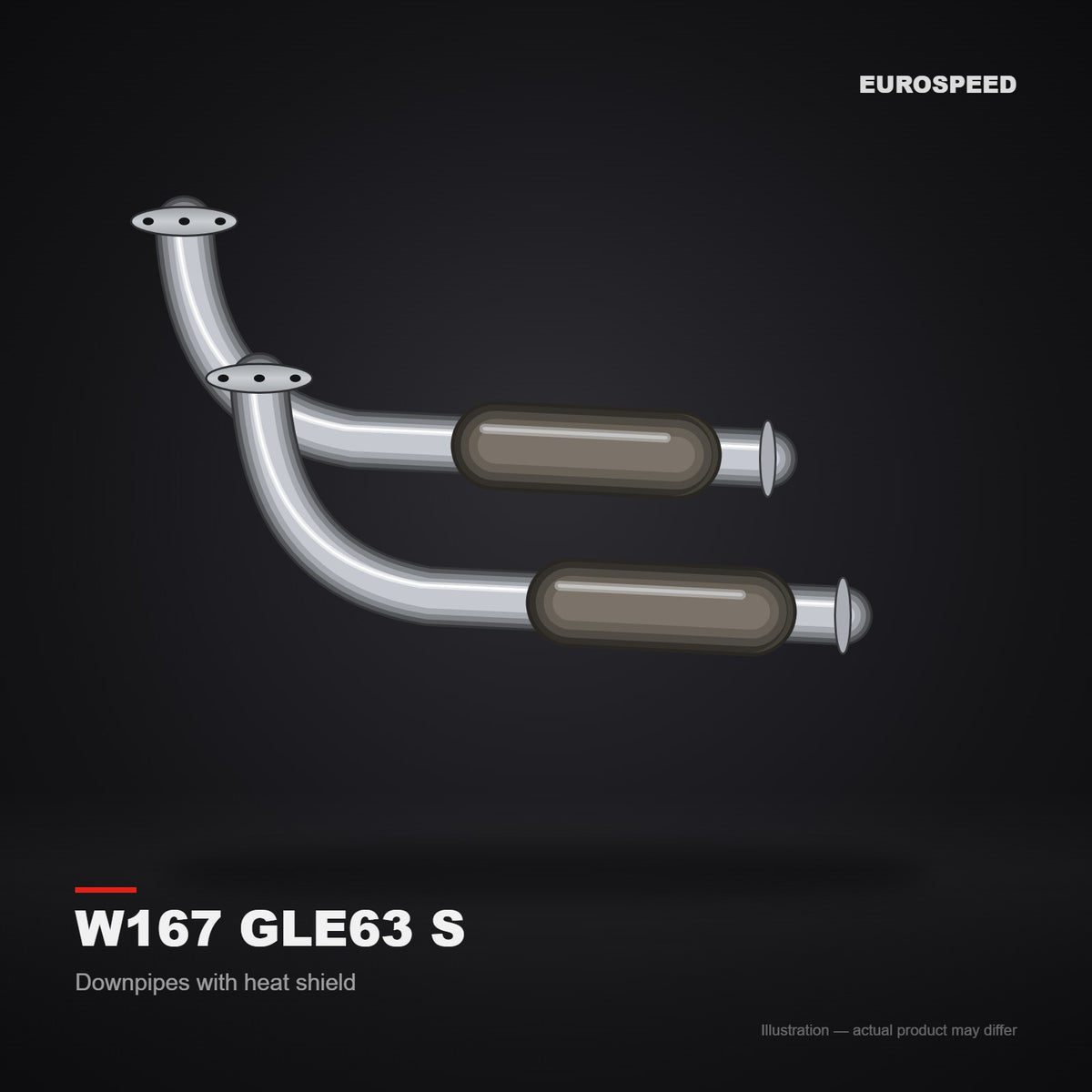 2020+ Mercedes‑Benz GLE63 S W167/C167 4.0T AMG Downpipe with Reducer, Heat Shield & Block‑off Plug (illustration)