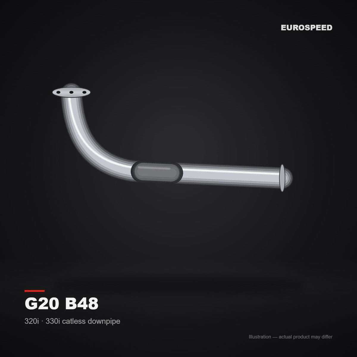 2020–2023 BMW 3 Series G20 B48 320i/325i/330i Catless Downpipe (Front Section) (illustration)