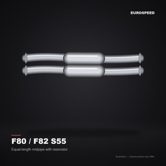 2014–2019 BMW M3/M4 F80/F82 S55B30 3.0T Equal‑Length Midpipe with Resonator (OEM 65mm tail section compatible) (illustration)