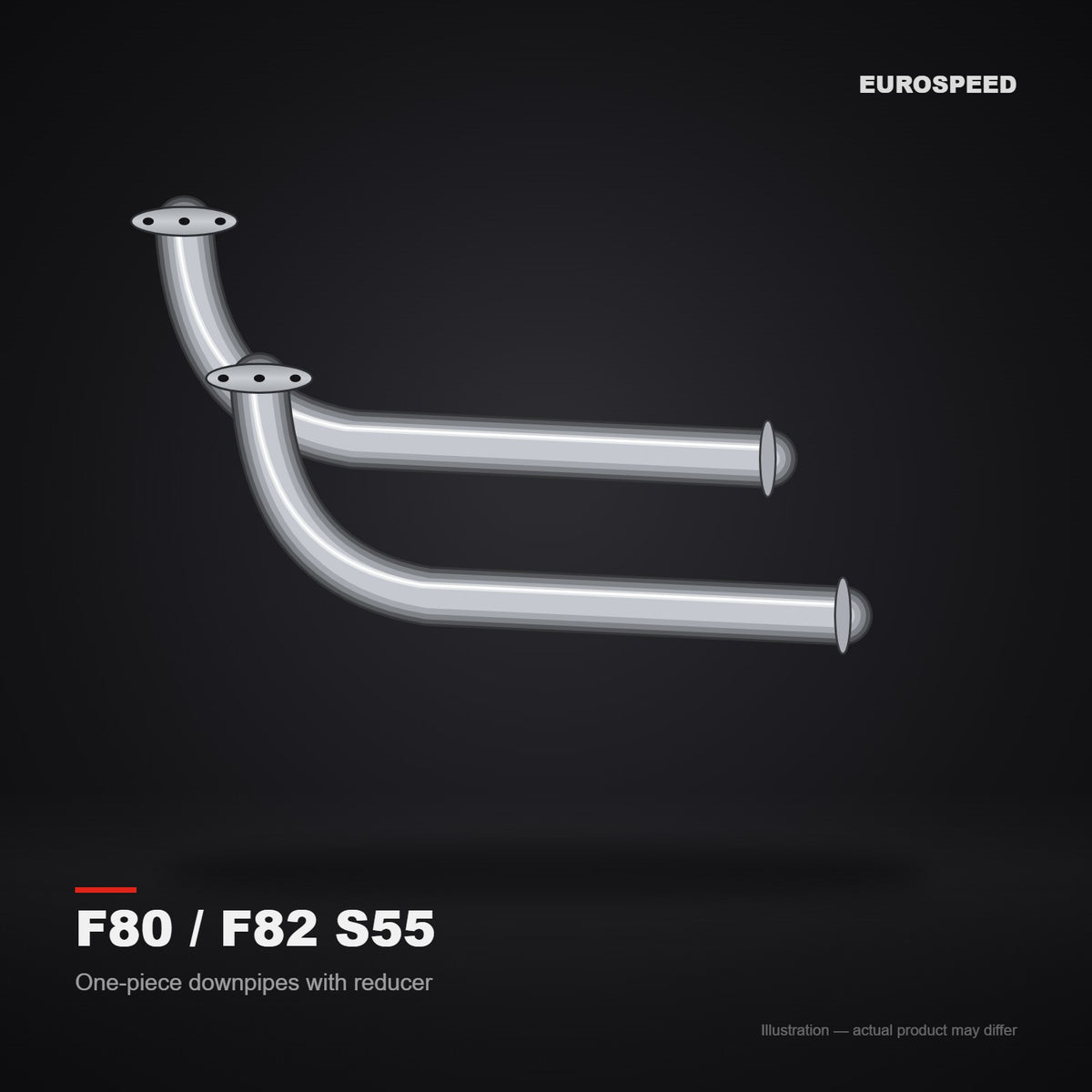 2014–2019 BMW M3/M4 F80/F82 S55B30 3.0T One‑Piece Downpipe with Reducer (illustration)