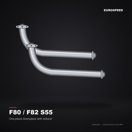 2014–2019 BMW M3/M4 F80/F82 S55B30 3.0T One‑Piece Downpipe with Reducer (illustration)