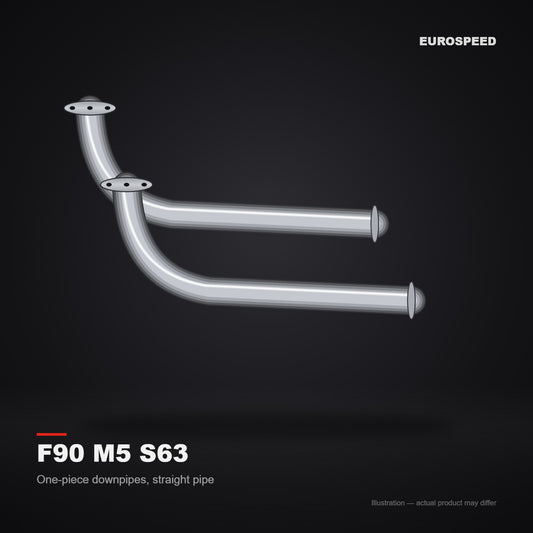 2018–2021 BMW M5 F90 S63B44B 4.4T One‑Piece Downpipe with Straight Pipe (illustration)