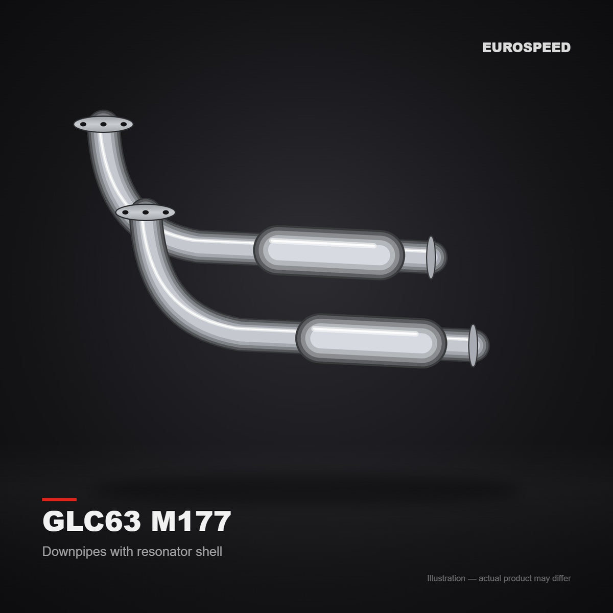2018–2022 Mercedes‑Benz GLC63 AMG M177 4.0T Downpipe with Resonator Shell and Reducer (illustration)