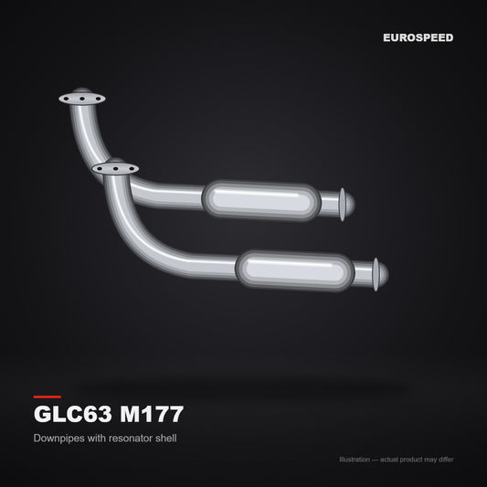 2018–2022 Mercedes‑Benz GLC63 AMG M177 4.0T Downpipe with Resonator Shell and Reducer (illustration)