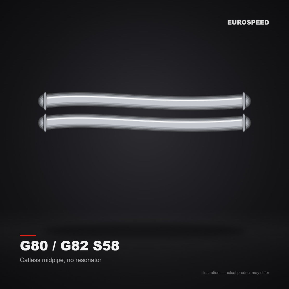 2021–2024 BMW M3/M4 G80/G82 S58B30 3.0T Catless Midpipe without Resonator (illustration)