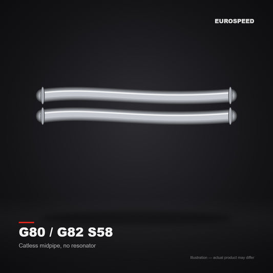 2021–2024 BMW M3/M4 G80/G82 S58B30 3.0T Catless Midpipe without Resonator (illustration)