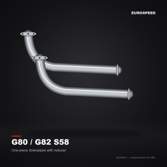 2021–2024 BMW M3/M4 G80/G82 S58B30 3.0T One‑Piece Downpipe with Reducer (illustration)