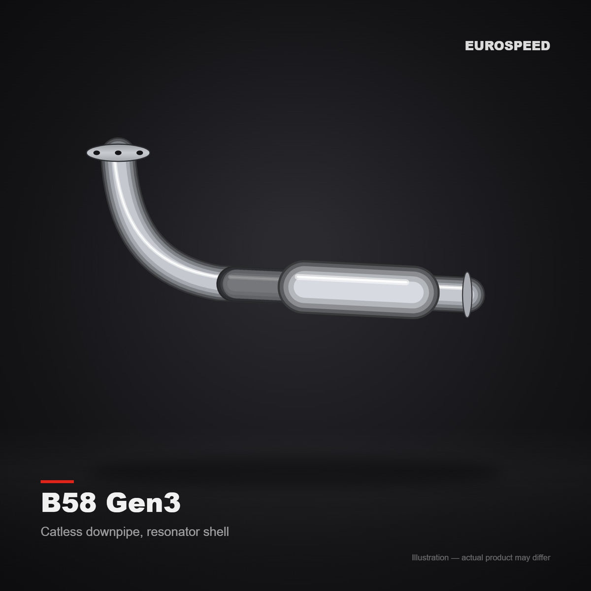 BMW B58 Gen3 Catless Downpipe with Resonator Shell and OPF Compatible (illustration)