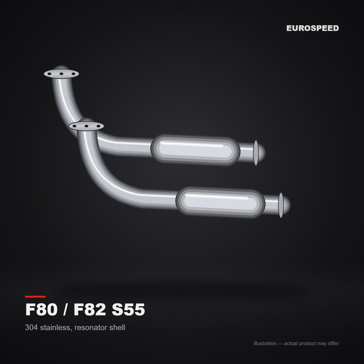 BMW S55 M3/M4 304 Stainless Steel Downpipe with Resonator Shell (illustration)