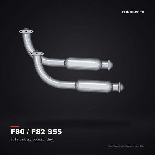 BMW S55 M3/M4 304 Stainless Steel Downpipe with Resonator Shell (illustration)