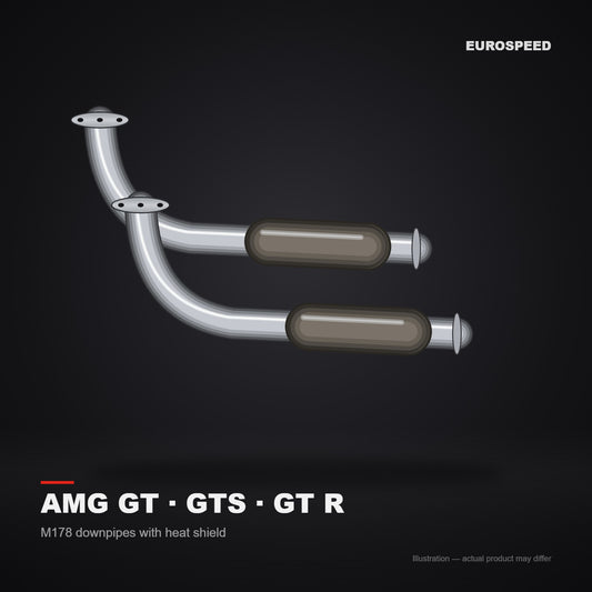 Mercedes‑Benz AMG GTS/GT/GTR Downpipe with Reducer and Heat Shield (illustration)