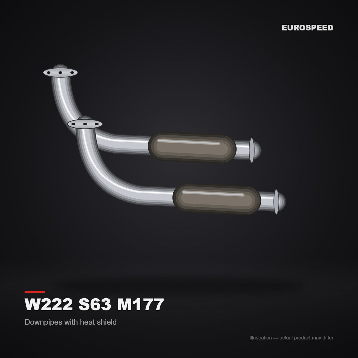 Mercedes‑Benz AMG S63 M177 W222 4.0L Downpipe 2019+ with Reducer and Heat Shield (illustration)